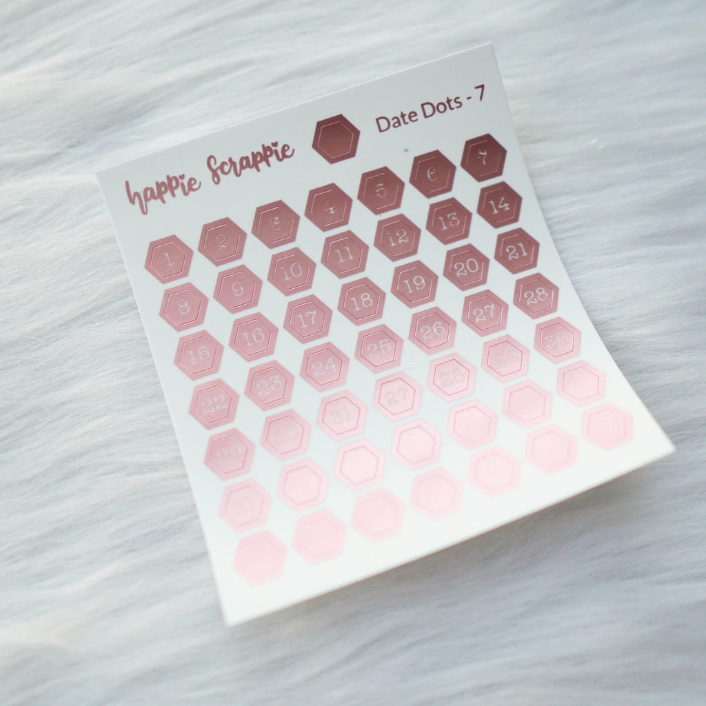 Mini Stickers : Date Numbers / Date Dots 7 (Hexagon)