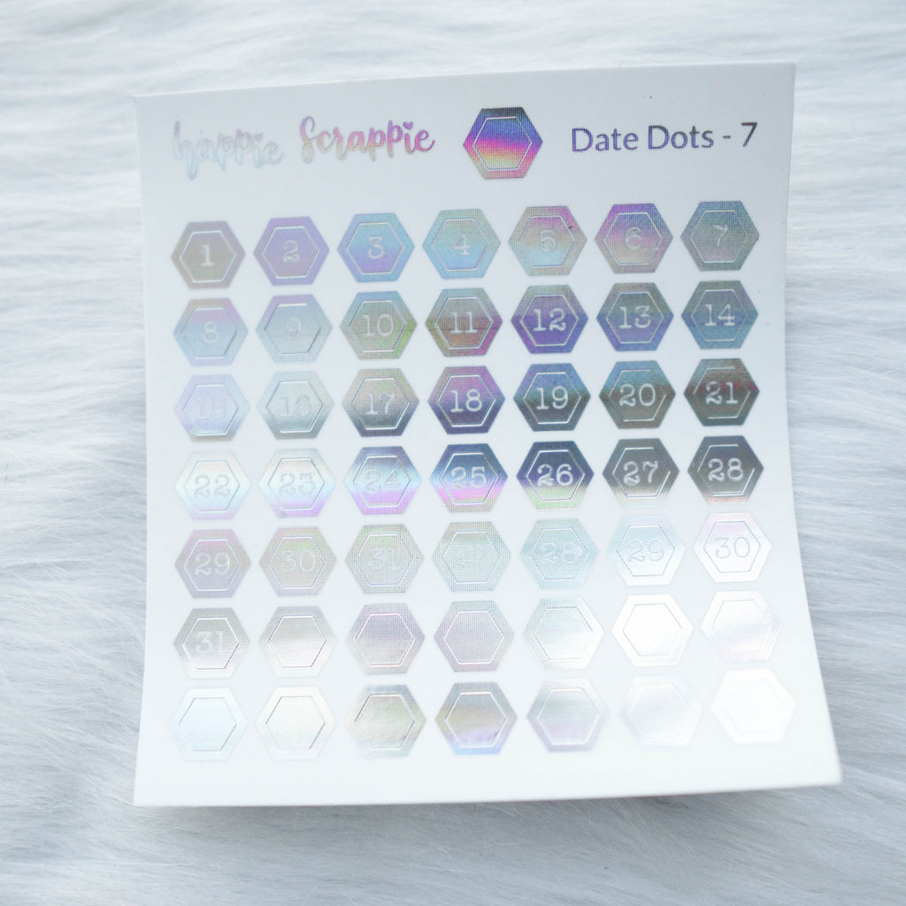 Mini Stickers : Date Numbers / Date Dots 7 (Hexagon)