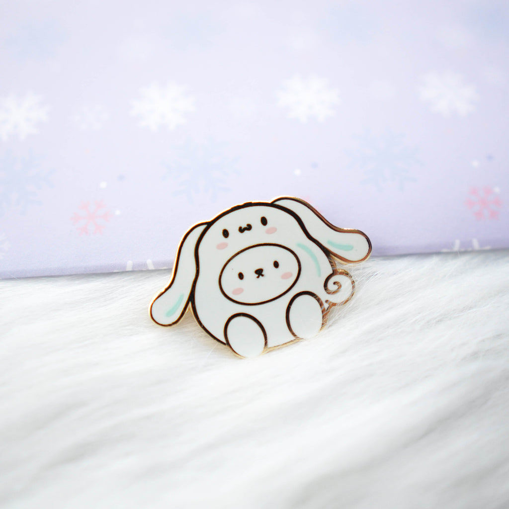 Pins : Cutie Patootie // White Dog with Long Ears //  Magnetic Backing