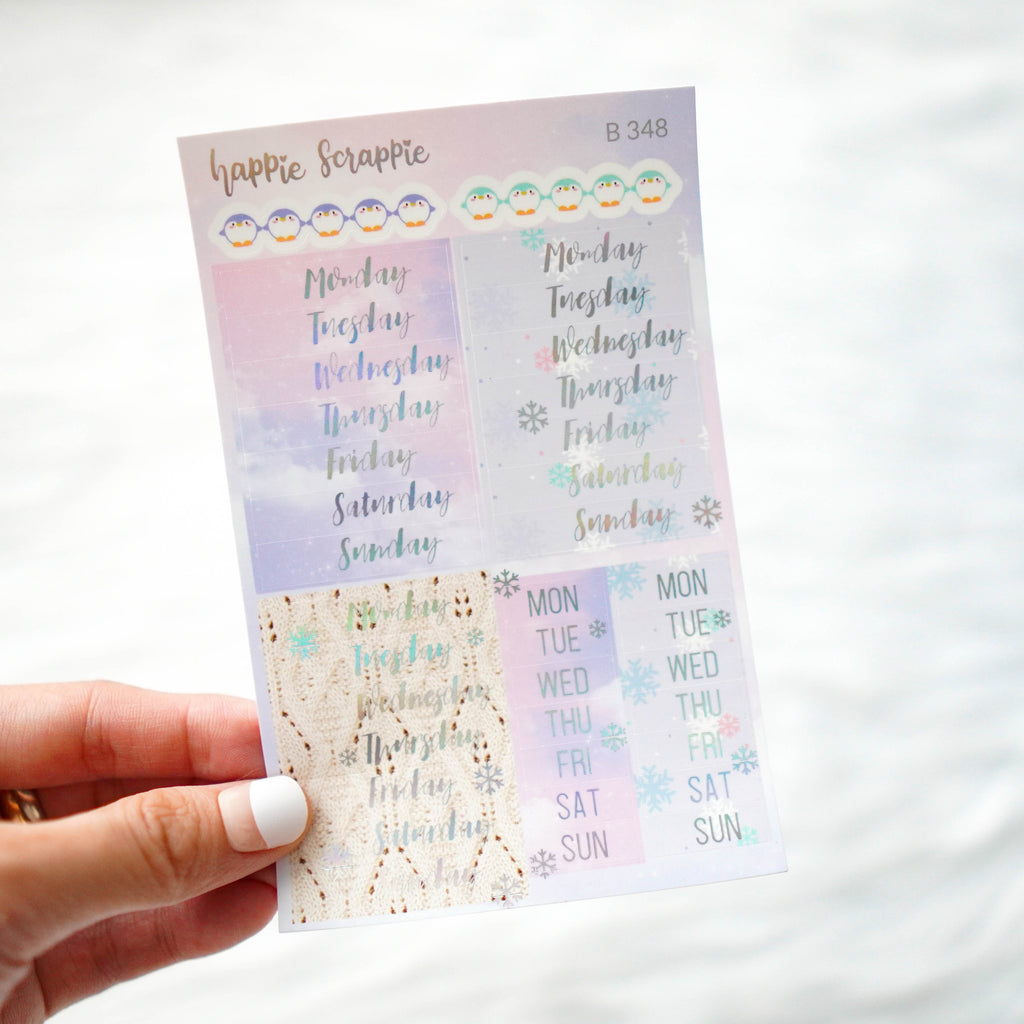 Planner Stickers : Skinny Date Cover // Cozy Winter (2 Foiled sheets) (B348)
