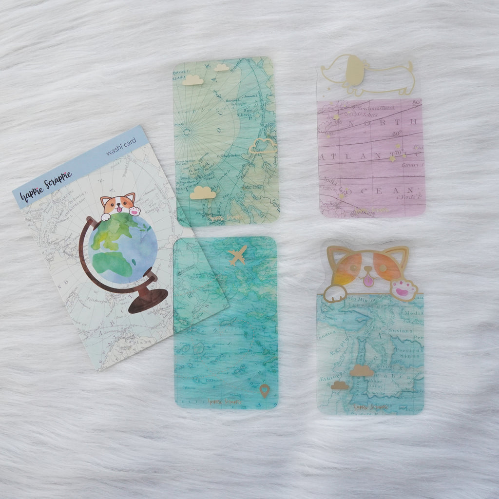 Washi Cards : Let's Go Travel // Matte Gold Foil (Set of 4)