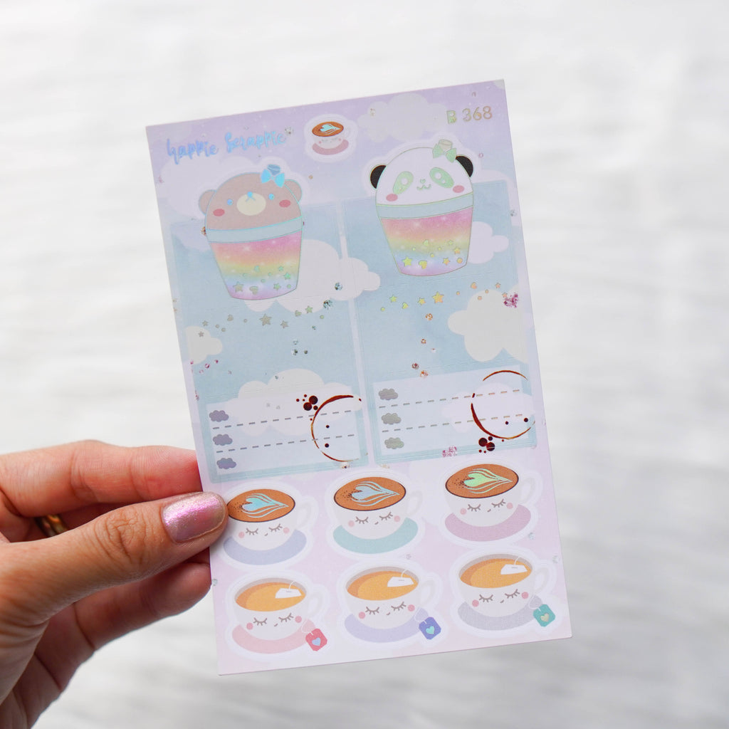 Planner Stickers : Positivi-TEA - Foldable Boxes & Notes (B368)  // Holo Silver Foiled