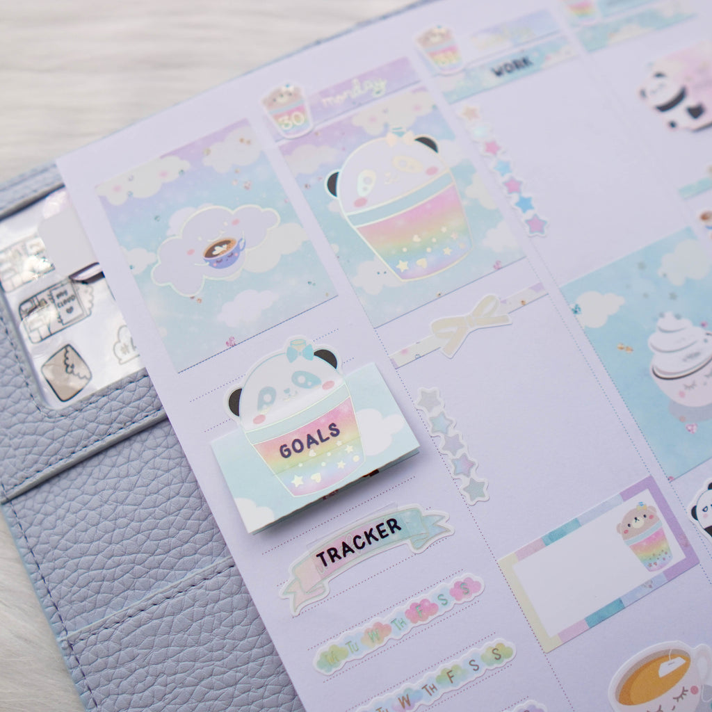 Planner Stickers : Positivi-TEA - Foldable Boxes & Notes (B368)  // Holo Silver Foiled