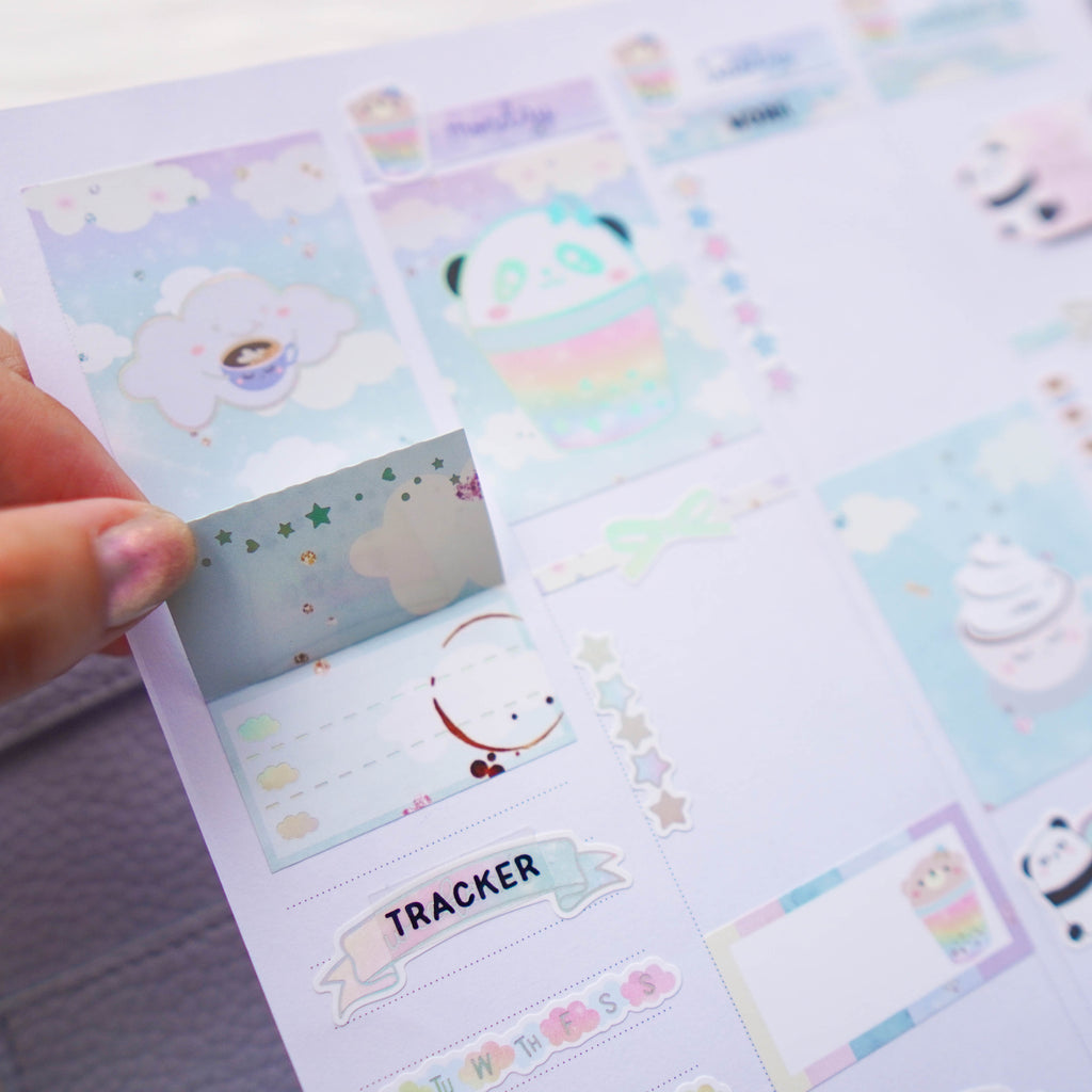 Planner Stickers : Positivi-TEA - Foldable Boxes & Notes (B368)  // Holo Silver Foiled