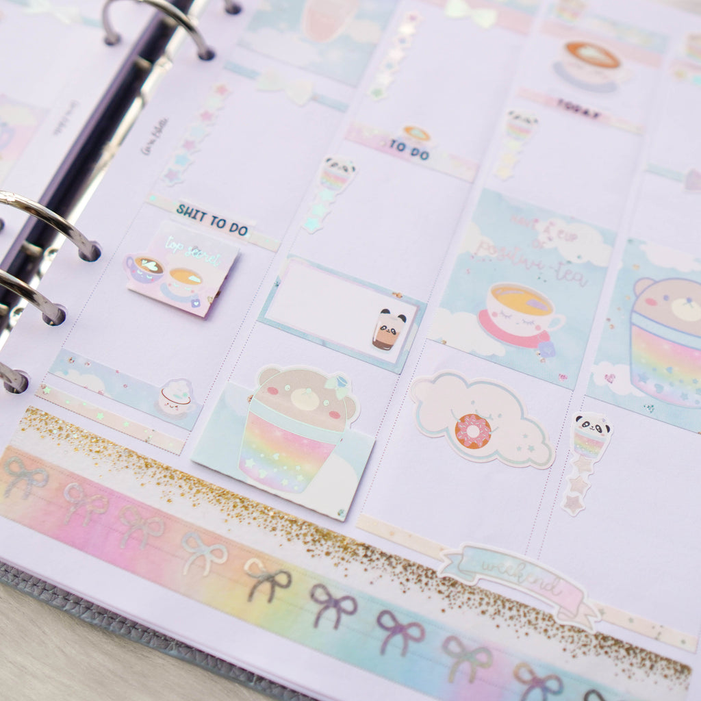 Planner Stickers : Positivi-TEA - Foldable Boxes & Notes (B368)  // Holo Silver Foiled