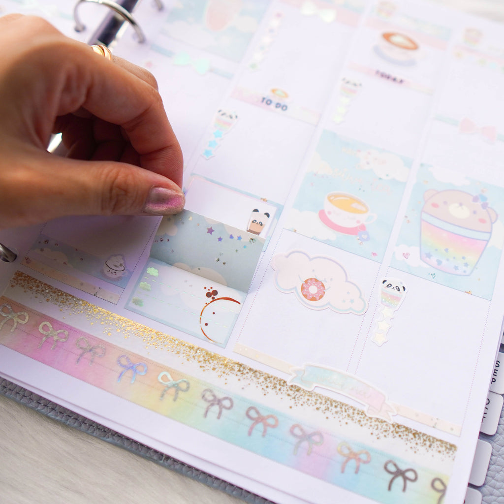Planner Stickers : Positivi-TEA - Foldable Boxes & Notes (B368)  // Holo Silver Foiled