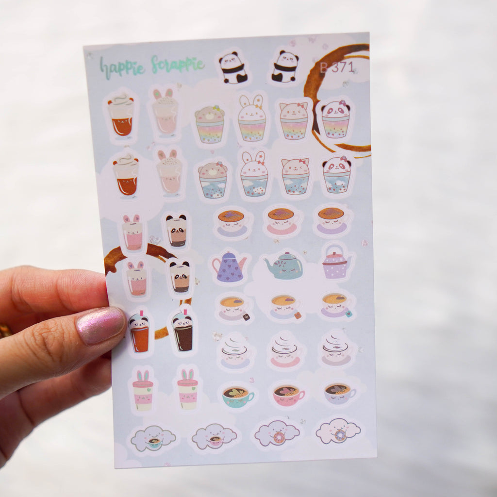 Tea Bags Aesthetic Cute Sticker Sheet Planner Stickers, Decorative