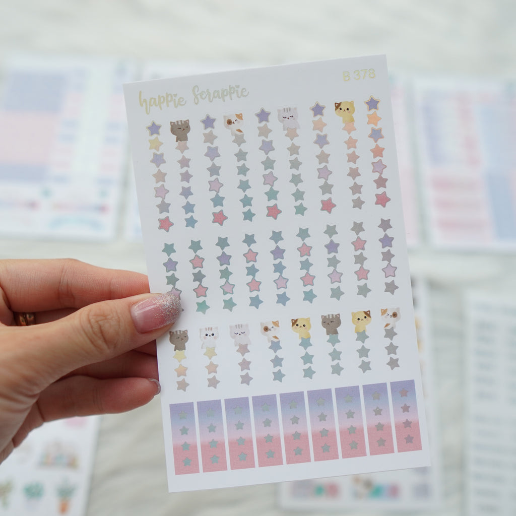 Planner Stickers : Fave Things Kitty  // Foiled Star Check List (B378)