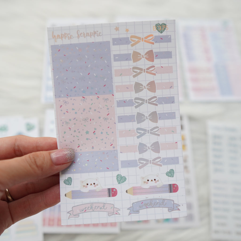 Planner Stickers : Fave Things Kitty  // Foiled Deco & Bow Headers (B375)