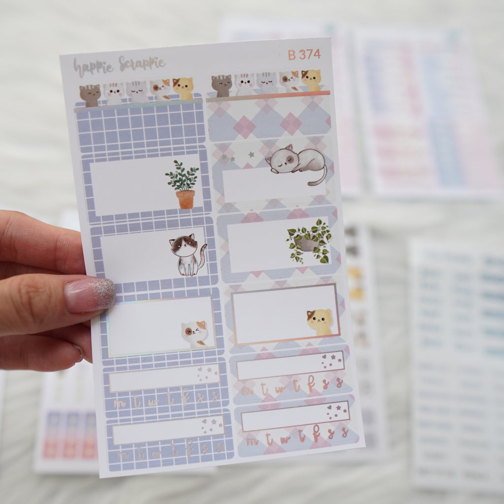 Planner Stickers : Fave Things Kitty  // Foiled Half Boxes & Habit Tracker (B374)