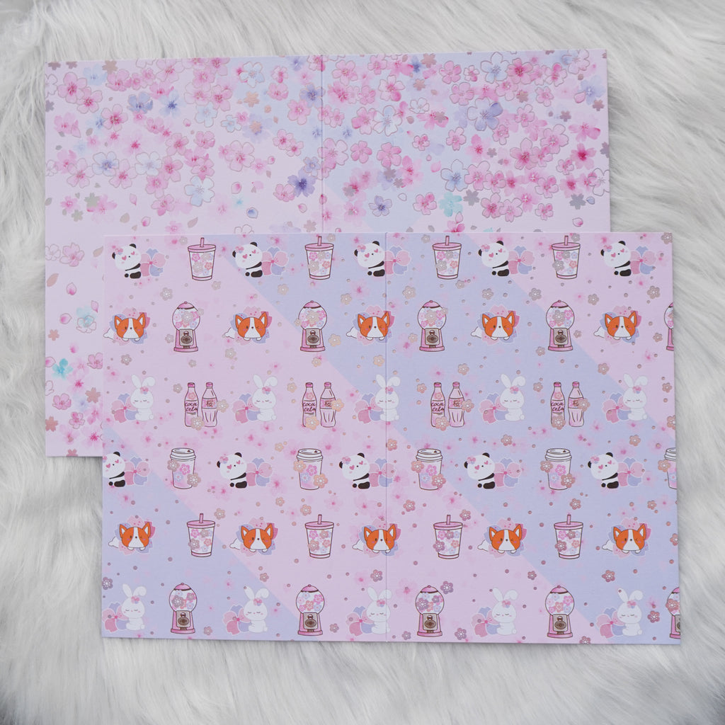 Pattern Papers : Holo Pink Foiled //  Cherry Blossom Panda (Set of 4)