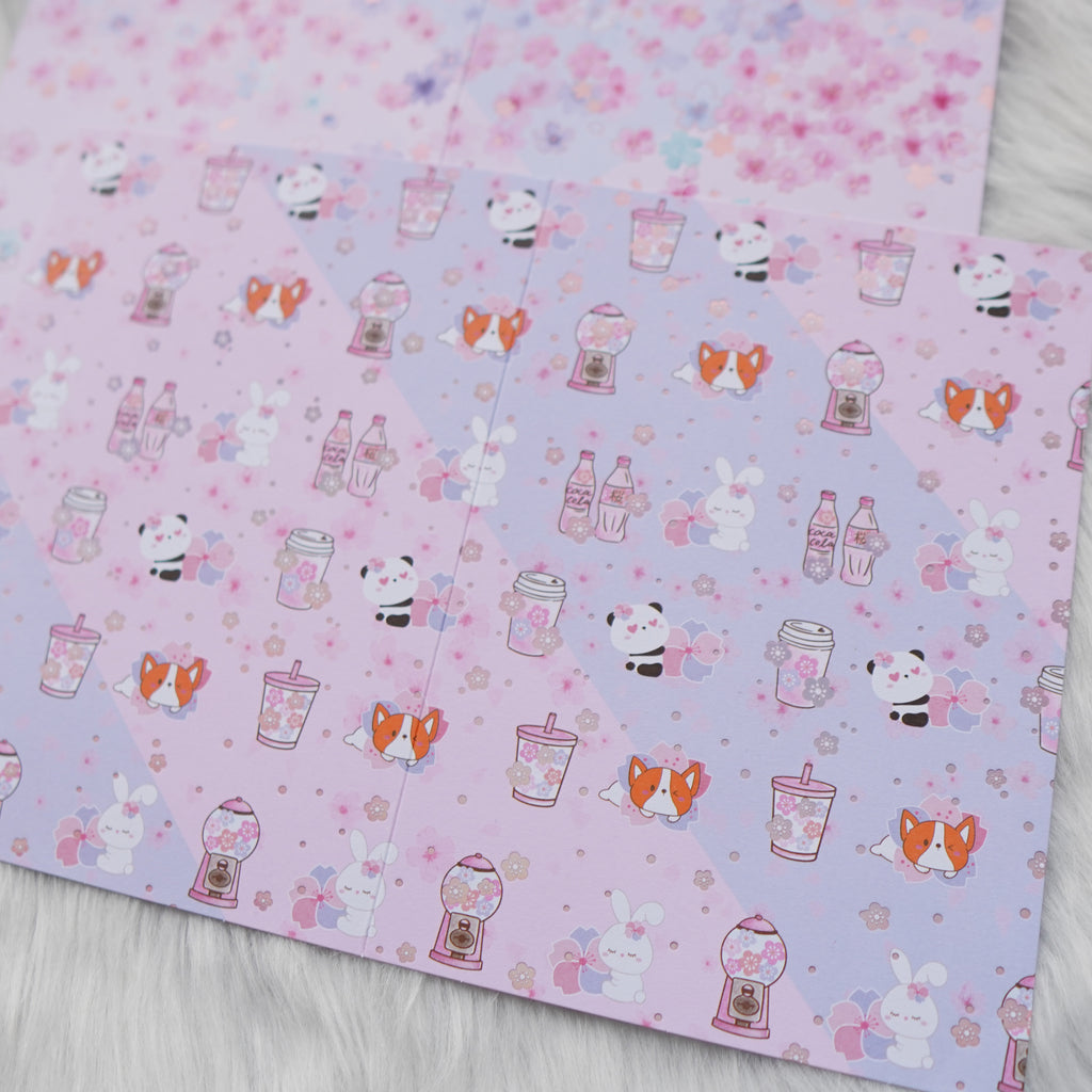 Pattern Papers : Holo Pink Foiled //  Cherry Blossom Panda (Set of 4)