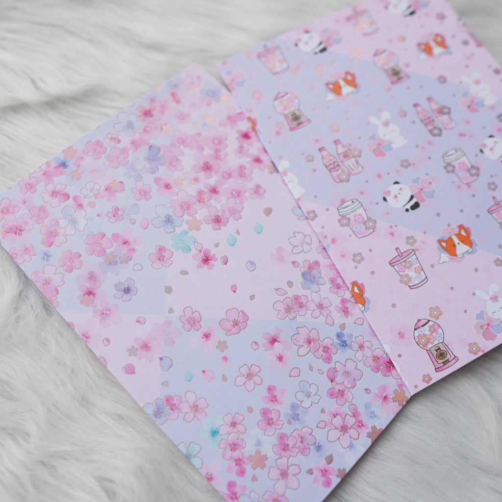 Pattern Papers : Holo Pink Foiled //  Cherry Blossom Panda (Set of 4)
