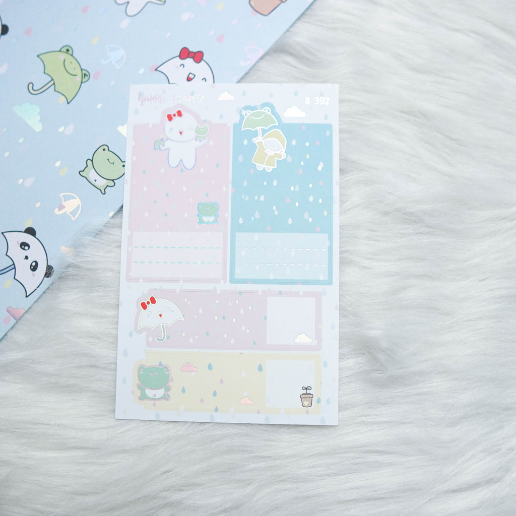 Planner Stickers : Spring Shower - Foldable Boxes & Notes (B392)  // Holo Silver Foiled (Collab with OMWL)