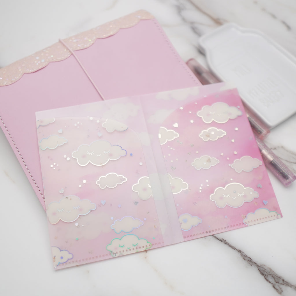 Regular Sticker Folder : Pink Sleepy Cloud Storage Folder (Holo Silver Foiled)