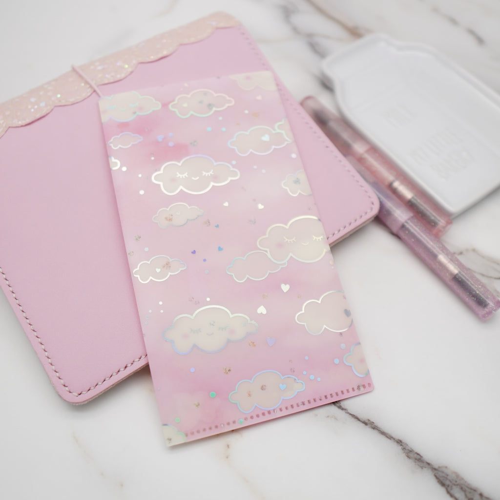 Hobo Weeks Sticker Folder : Pink Sleepy Cloud Storage Folder (Holo Silver Foiled)