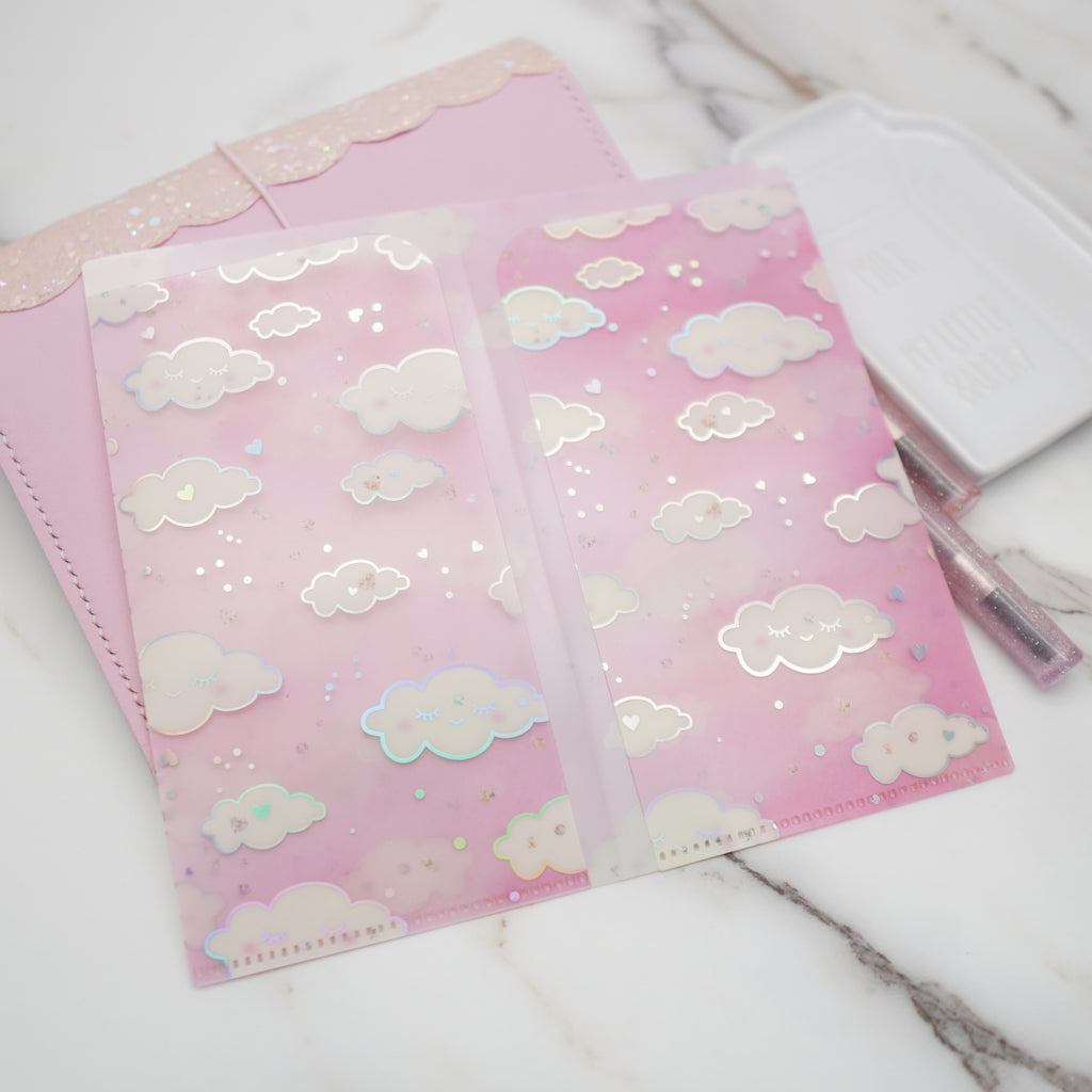 Hobo Weeks Sticker Folder : Pink Sleepy Cloud Storage Folder (Holo Silver Foiled)