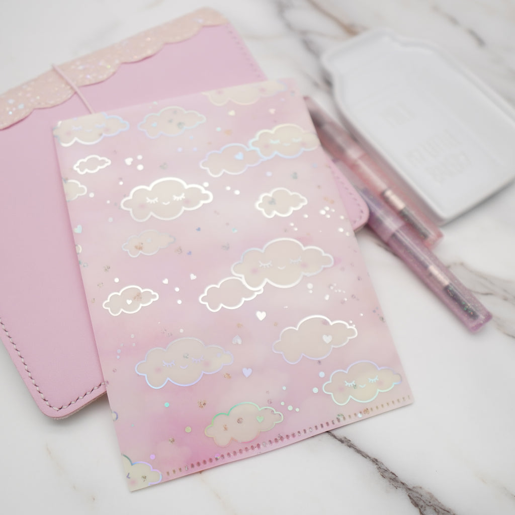 Jumbo Sticker Folder :  Pink Sleepy Cloud Storage Folder (Holo Silver Foiled)