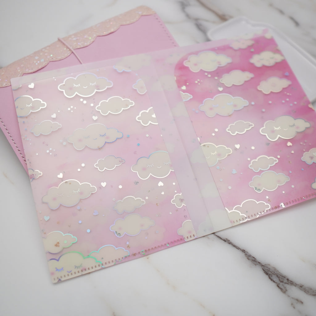 Jumbo Sticker Folder :  Pink Sleepy Cloud Storage Folder (Holo Silver Foiled)