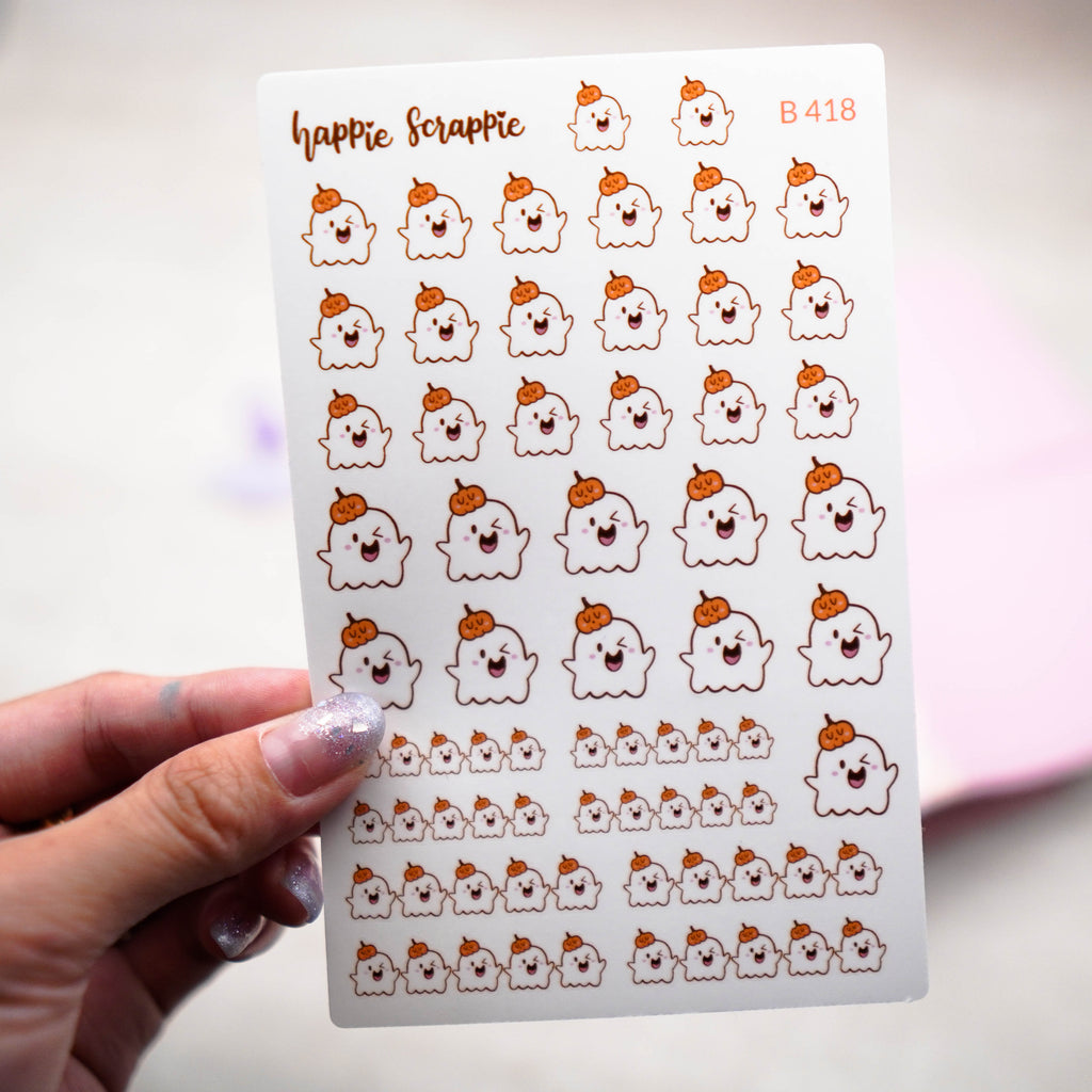 Planner Stickers : Happie Halloween // Happie Pumpkin Ghost (B418)