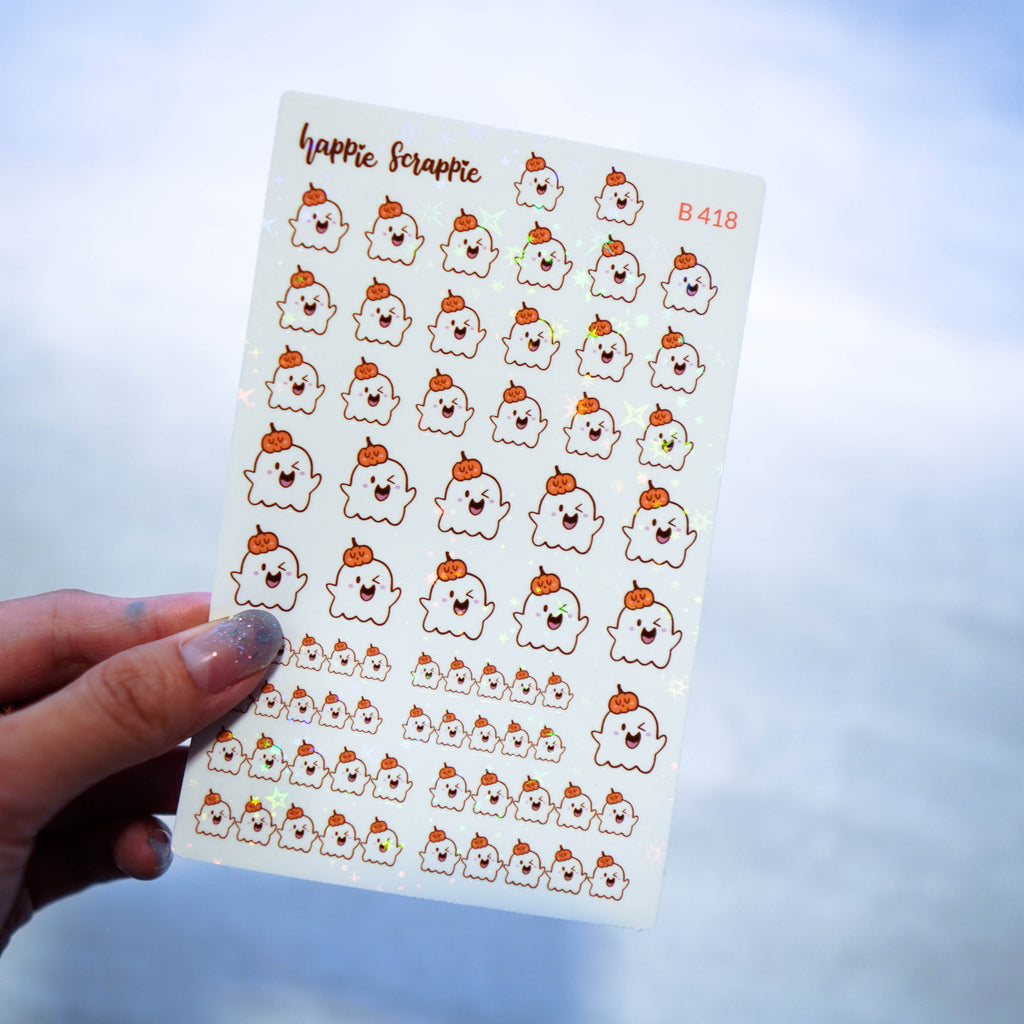 Planner Stickers : Happie Halloween // Happie Pumpkin Ghost (B418)