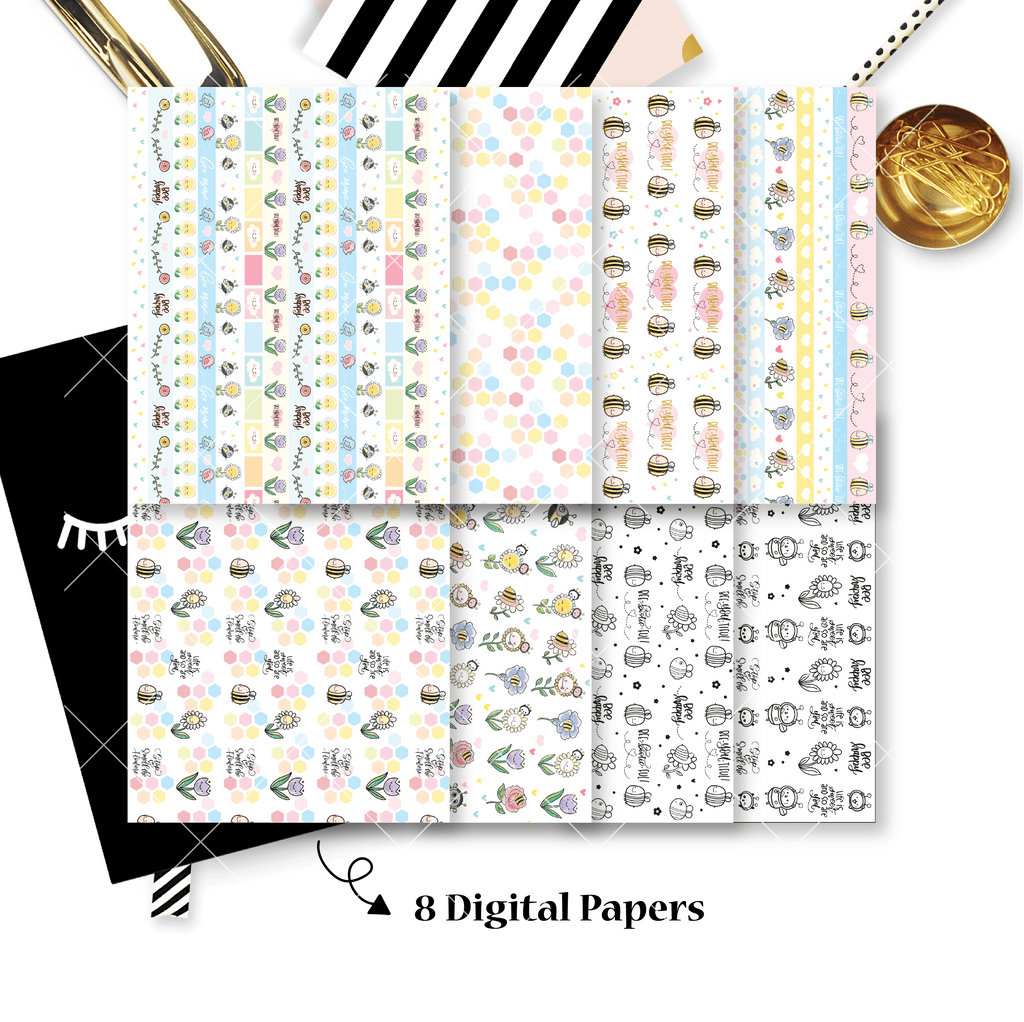 DIGITAL PAPERS - No Physical Product : Bee-YOU-tiful Themed Digital Papers