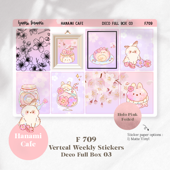 Vertical Weekly Sticker : Hanami Cafe // Holo Pink Foiled (F707 - F714)