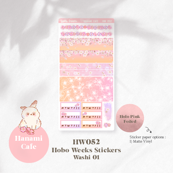 Hobo Weeks Sticker : Hanami Cafe // Holo Pink Foiled (HW049 - HW056)