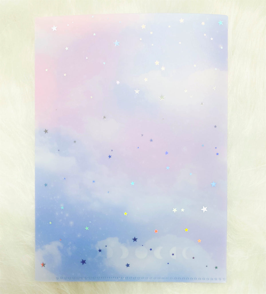 Jumbo Sticker Folder : Moon & Stars Storage Folder (Holo Silver Foiled)