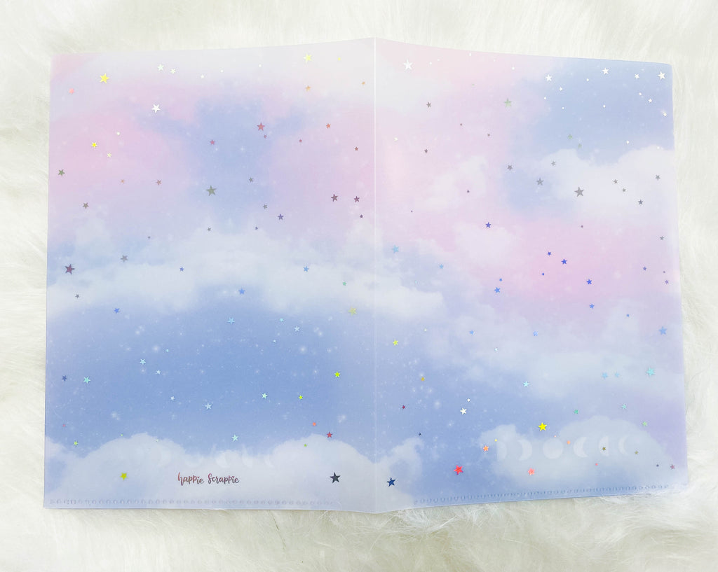 Jumbo Sticker Folder : Moon & Stars Storage Folder (Holo Silver Foiled)