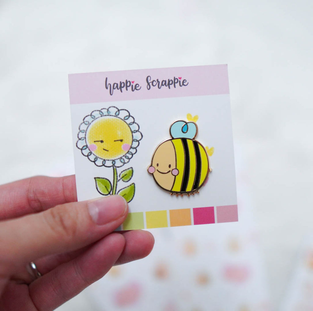 Pins : Bee-YOU-tiful  // Happy Bee //  Magnetic Backing