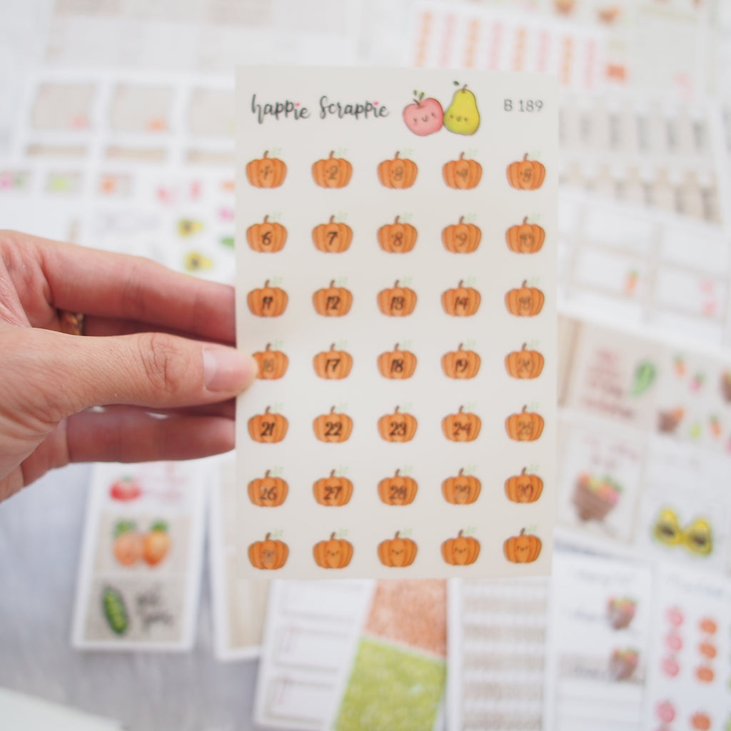 Planner Stickers : Farmers Market - Rose Gold Foiled Pumpkin Date Dots (B189)