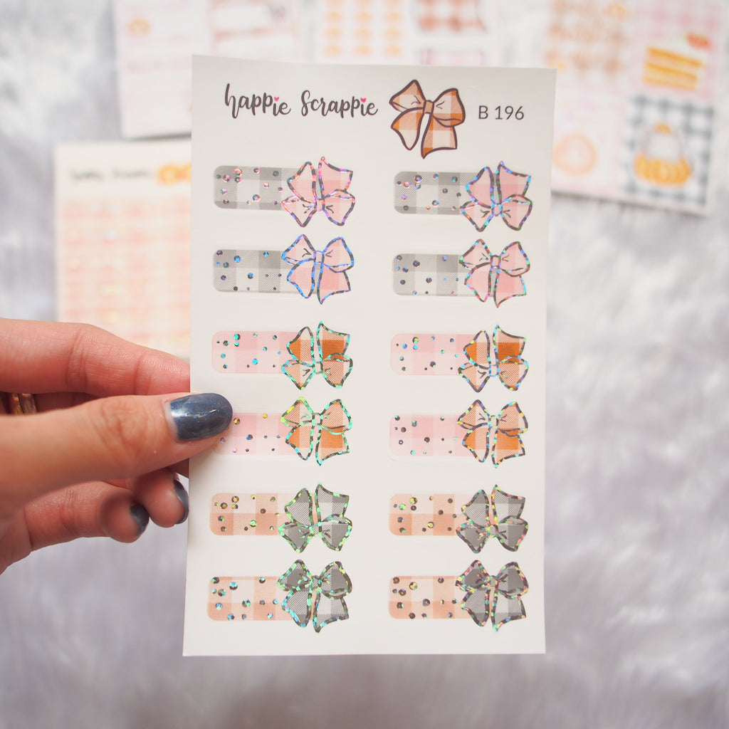 Planner Stickers : Sweater Weather- Holo Glitter Foiled Bow Tabs (B196)