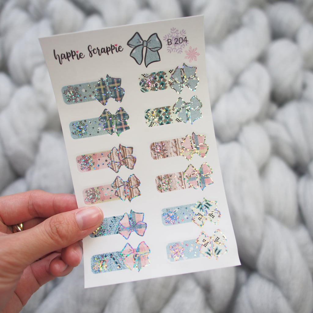 Planner Stickers : Bundle Up - Holo Glitter Foiled Bow Tabs (B204)