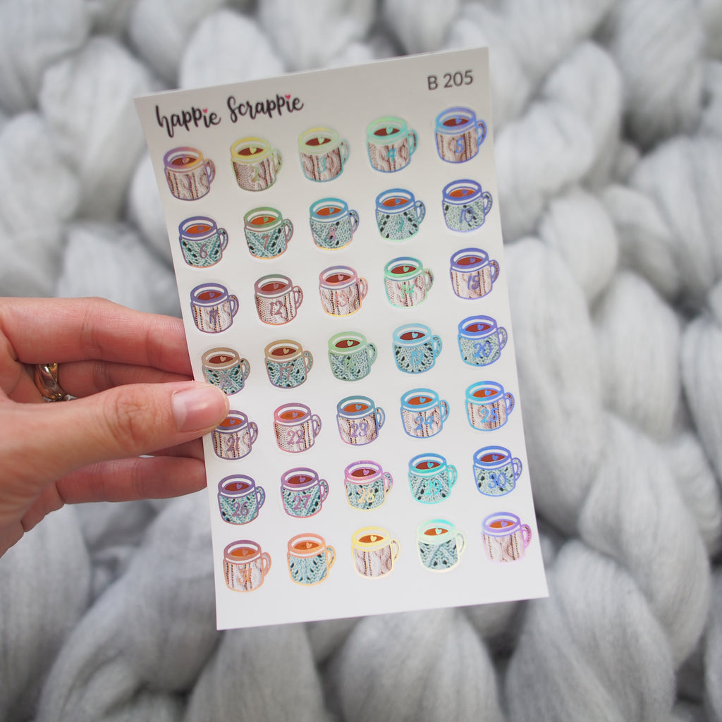 Planner Stickers :Bundle Up - Holo Silver Foiled Cup Date Dots (B205)