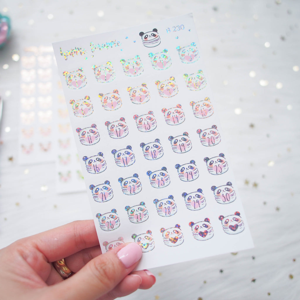 Planner Stickers : You Are Just My Type - Foiled Panda Macaron Date Dots (B230)