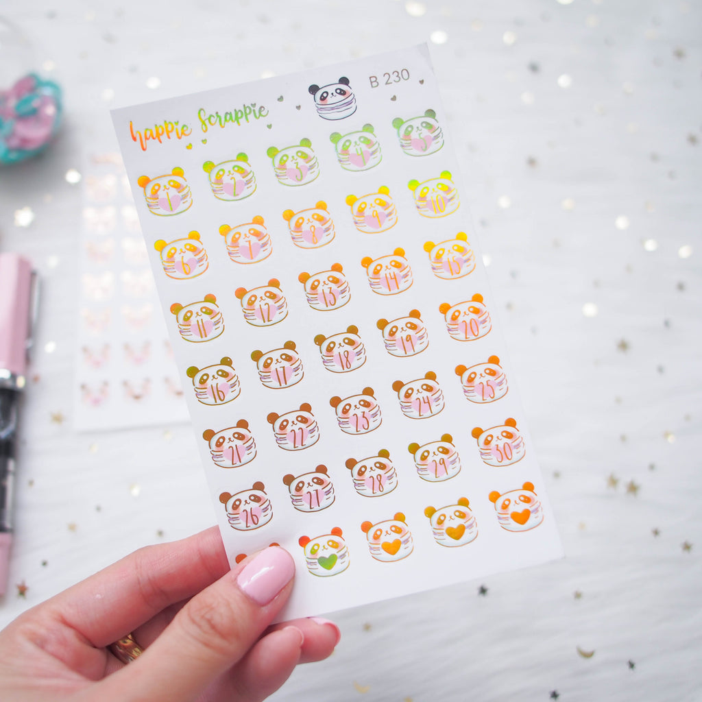 Planner Stickers : You Are Just My Type - Foiled Panda Macaron Date Dots (B230)