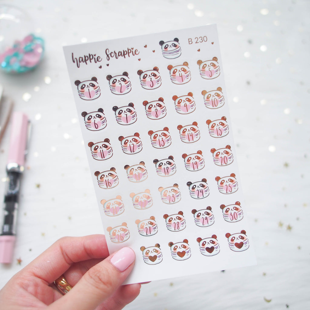 Planner Stickers : You Are Just My Type - Foiled Panda Macaron Date Dots (B230)