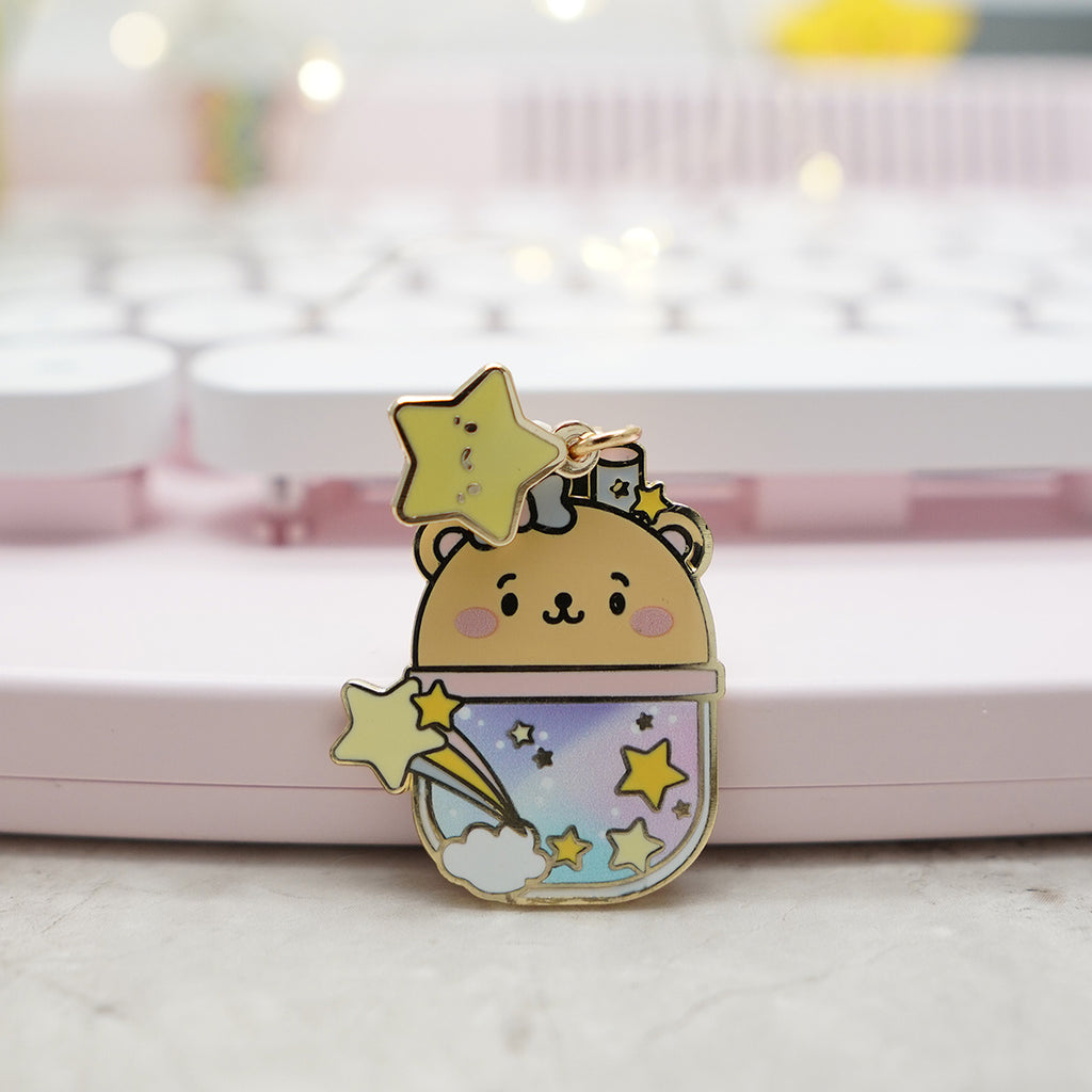 Dangling Charm :  Pastel Galaxy Boba Bear (With Tiny Stars)