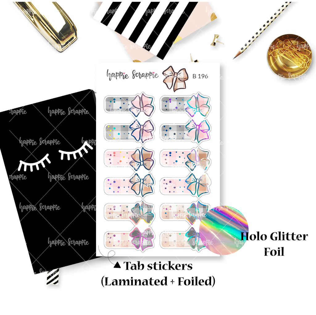 Planner Stickers : Sweater Weather- Holo Glitter Foiled Bow Tabs (B196)