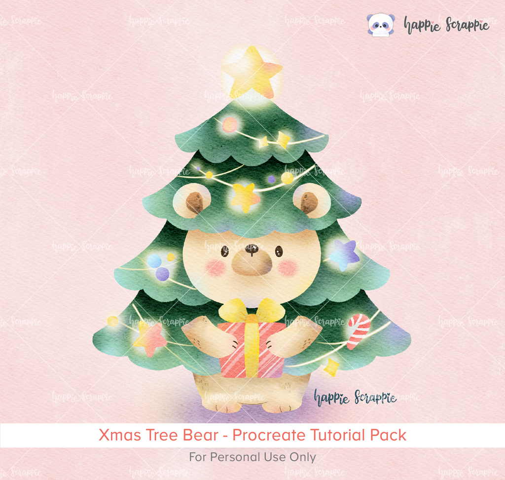 Procreate Tutorial Pack - 2021 Xmas Tree Bear // No Physical Product