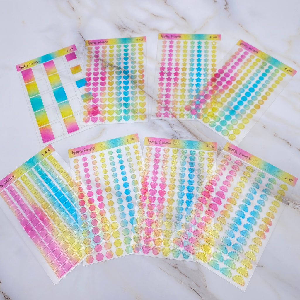 Planner Stickers : Foodie's Delight  // Semi-Transparent Tiny Rainbow Stickers