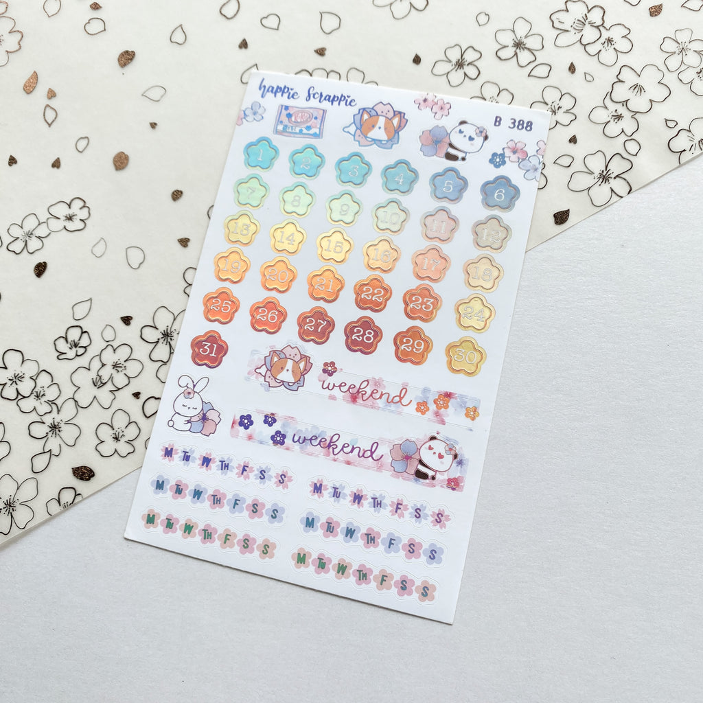 Planner Stickers : Cherry Blossom  // Foiled Blossom Date Number (B388)