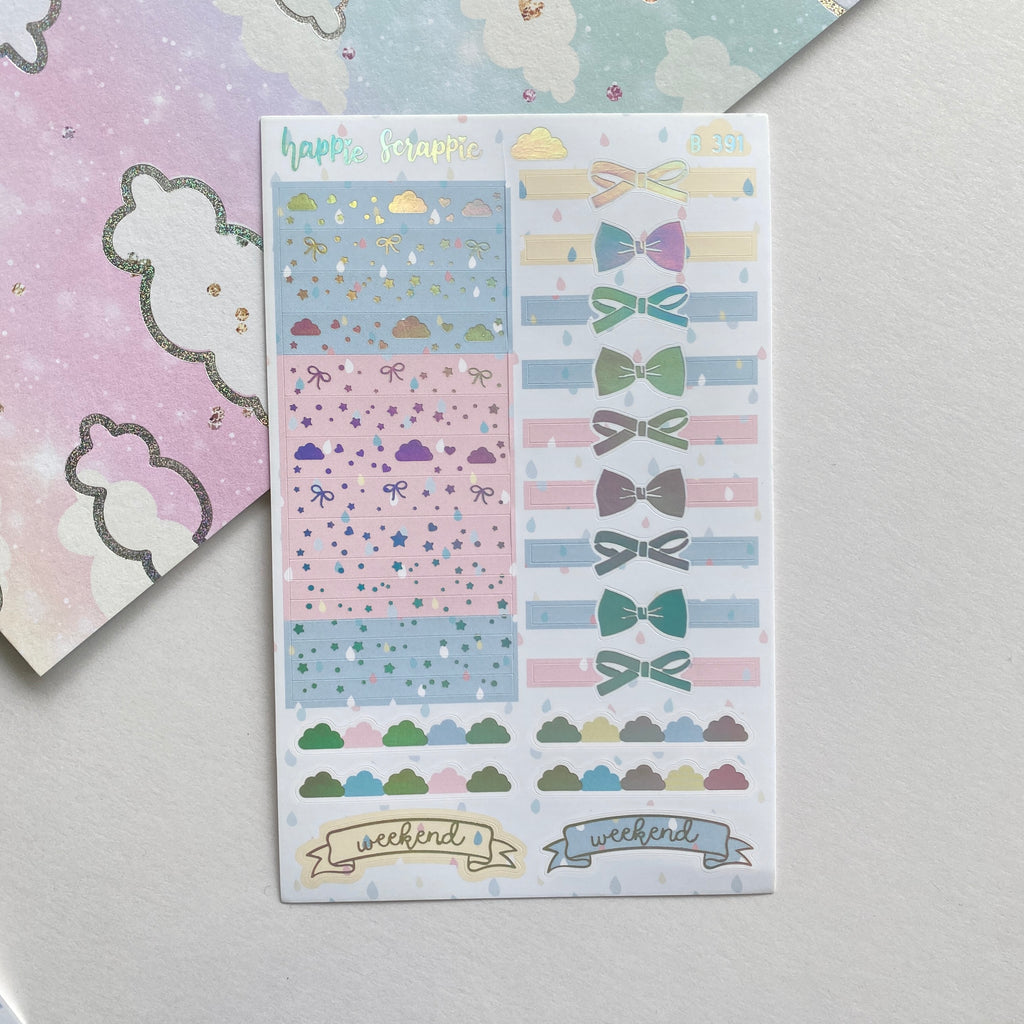 Planner Stickers : Spring Shower //  Header (B391)  // Holo Silver Foiled (Collab with OMWL)