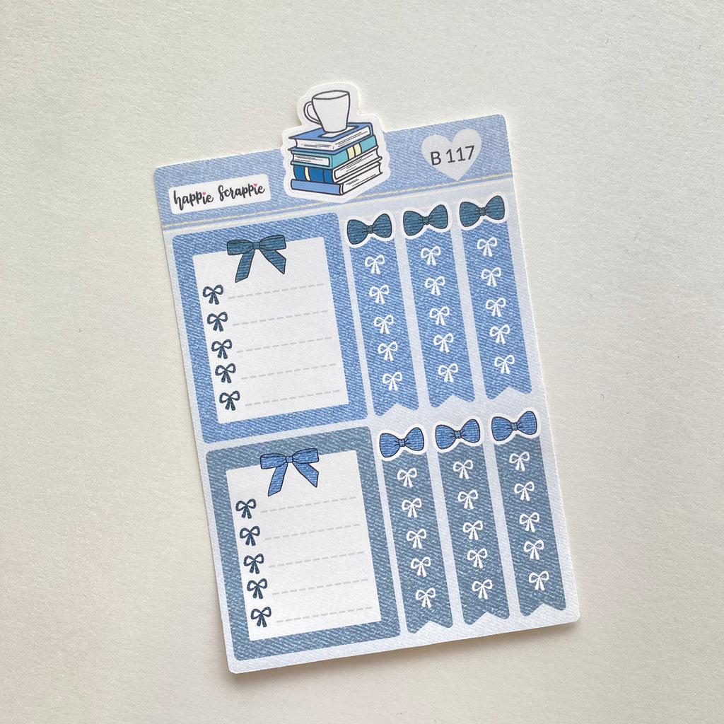 Planner Stickers : Denim Blues Lists (B117)