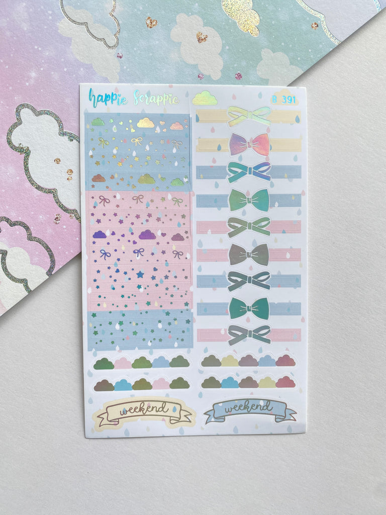 Planner Stickers : Spring Shower //  Header (B391)  // Holo Silver Foiled (Collab with OMWL)