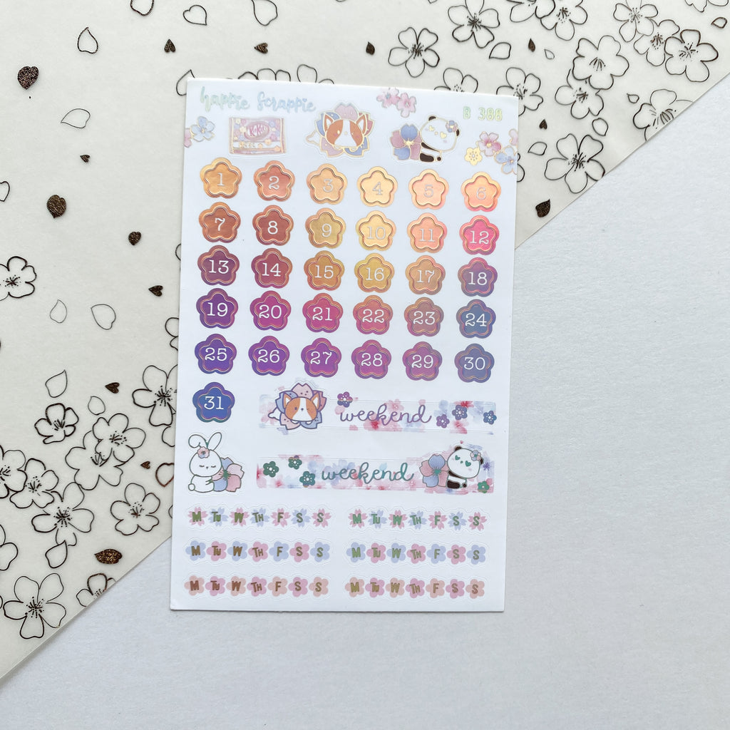 Planner Stickers : Cherry Blossom  // Foiled Blossom Date Number (B388)