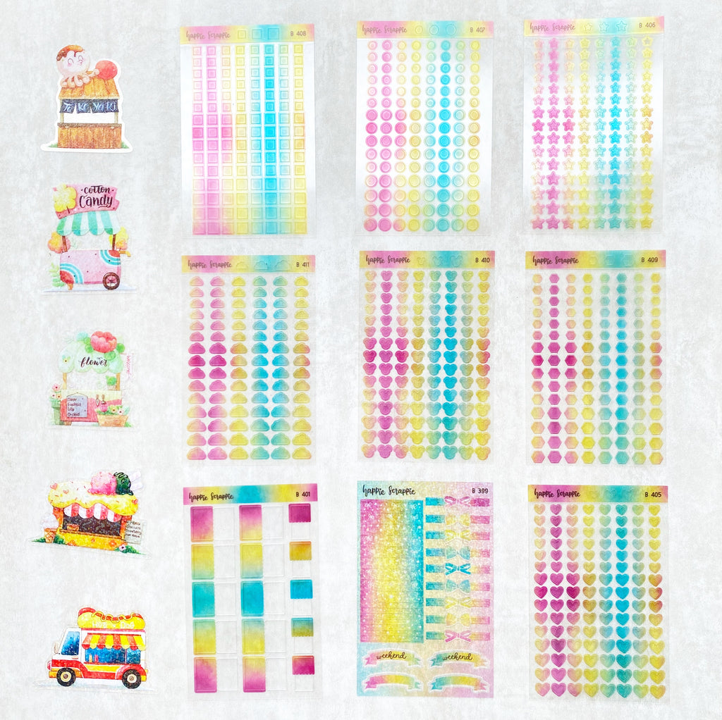 Planner Stickers : Foodie's Delight  // Semi-Transparent Tiny Rainbow Stickers