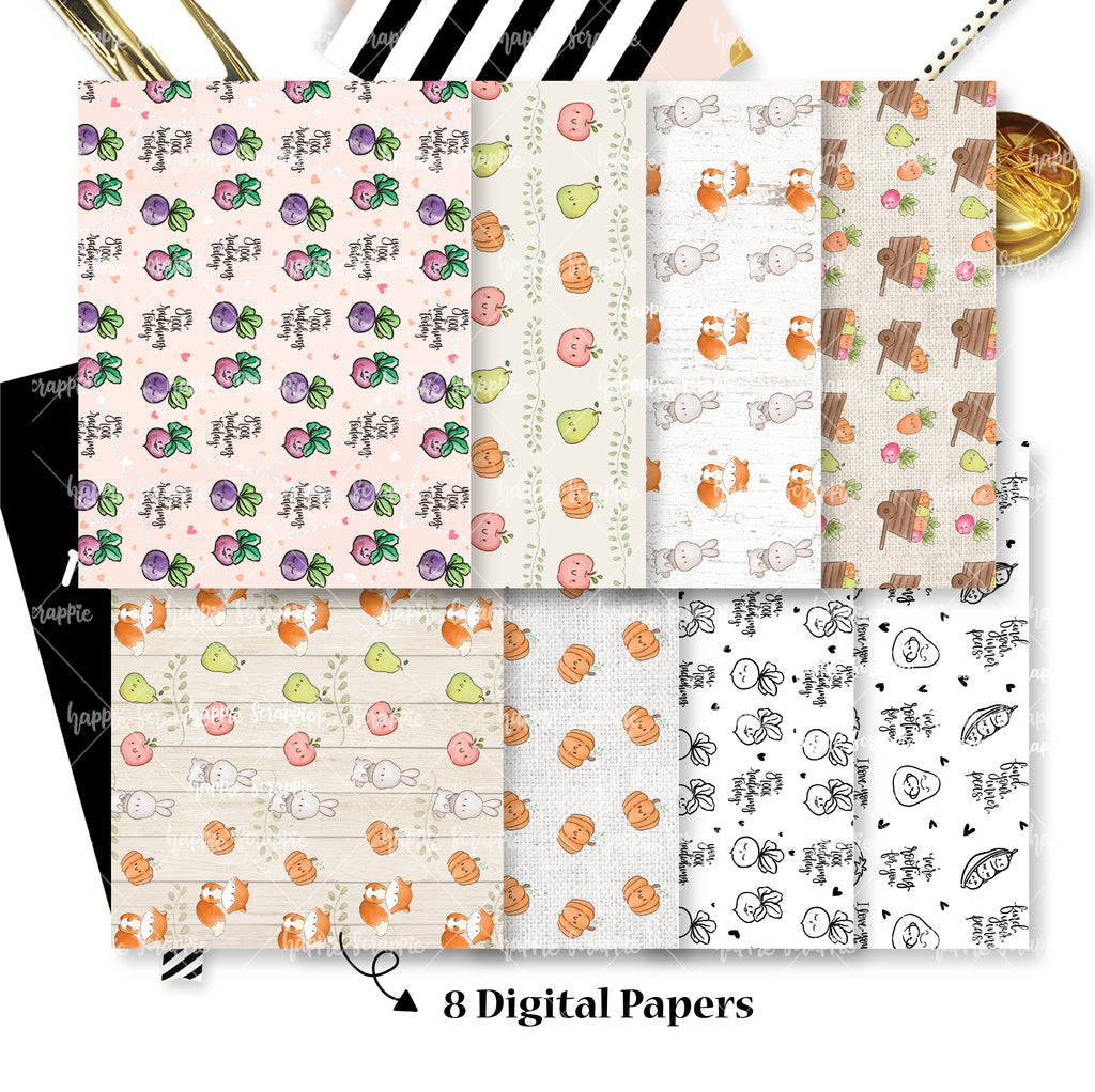 DIGITAL PAPERS - No Physical Product : Farmers Market Themed Digital Papers