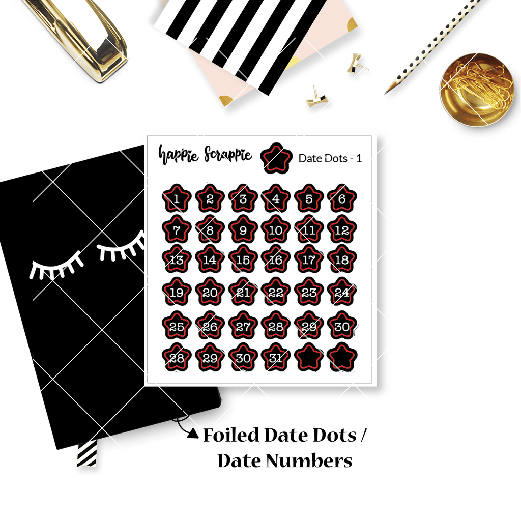 Mini Stickers : Date Numbers / Date Dots 1 (Stars)